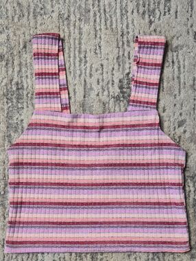 American Eagle Outfitters Pink & Purple Striped Ribbed Square-Neck Crop Top